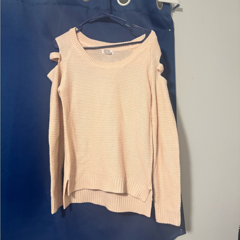 VENUS Blush Pink Sweater with Cut-Out Shoulders